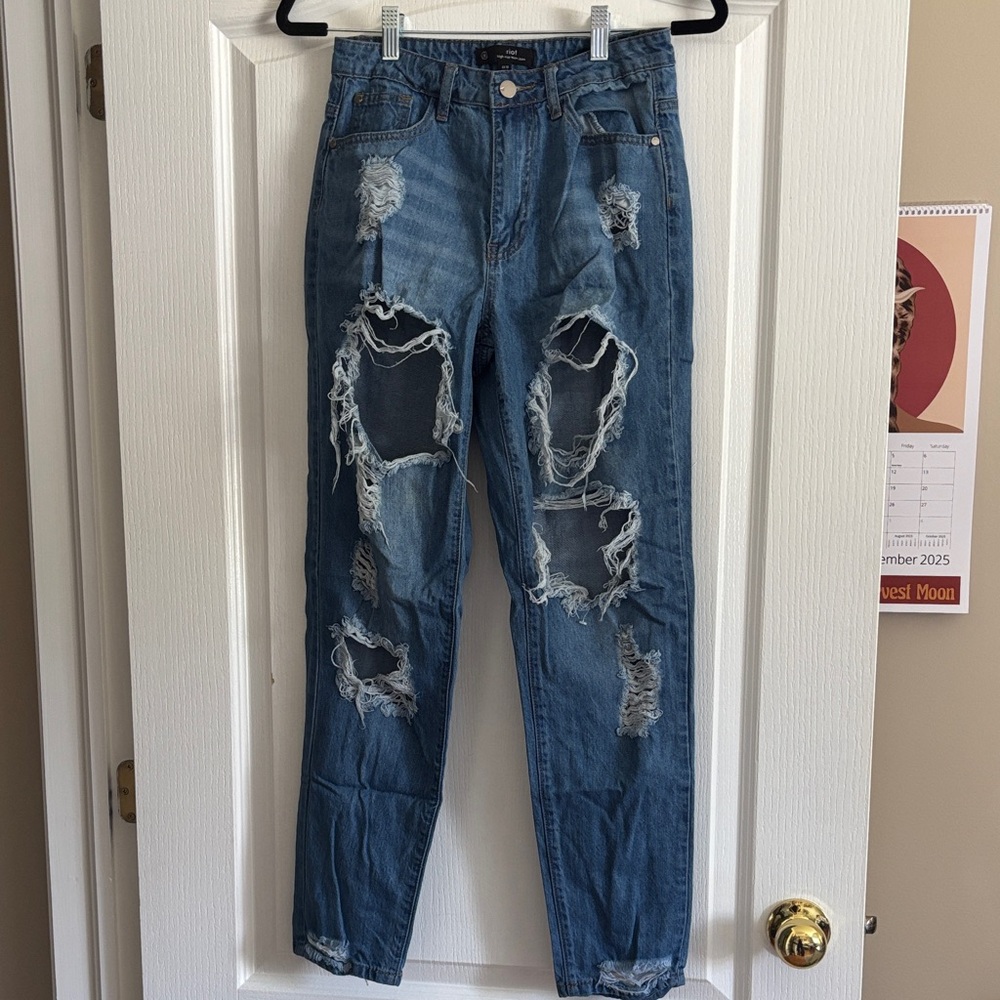 Riot Distressed Wide Leg Jeans